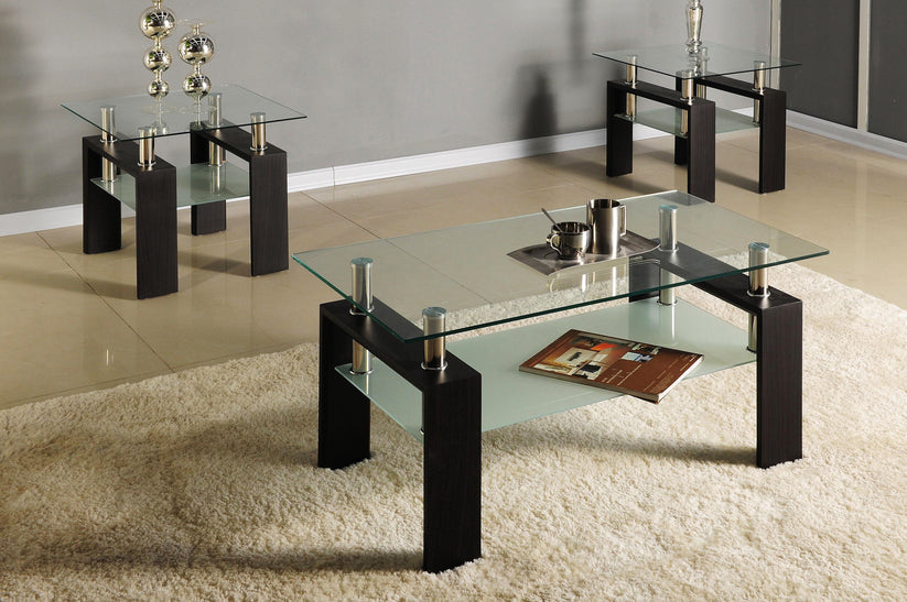 (2048 BROWN- 3)- GLASS COFFEE TABLE- WITH 2 SIDE TABLES