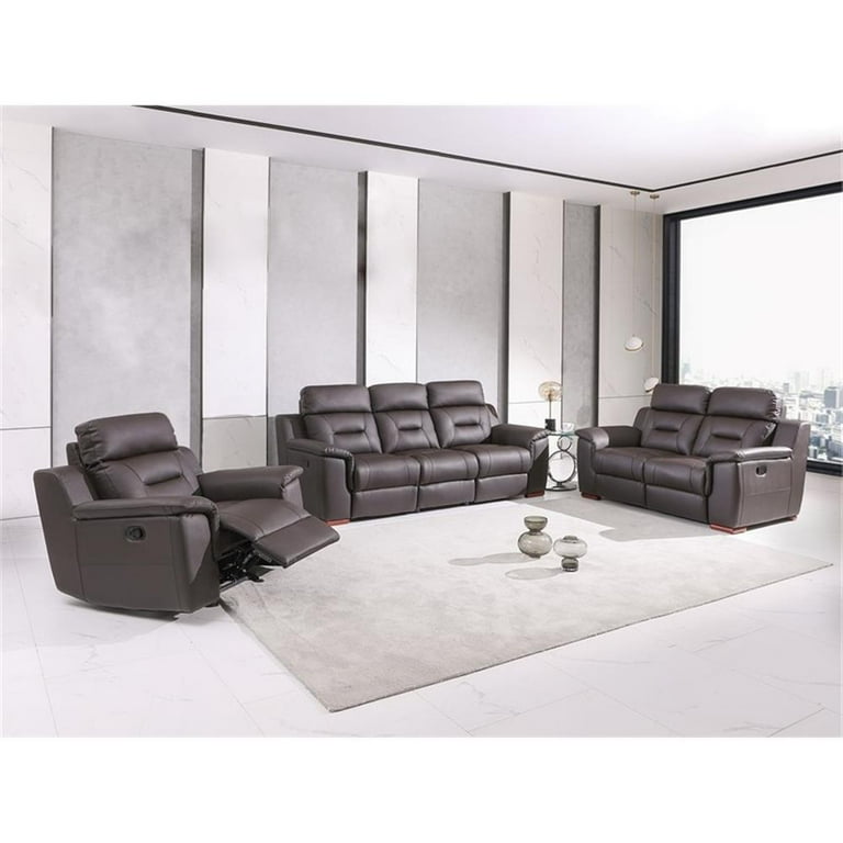 Modern Faux Leather Upholstered Sofa Set in Brown