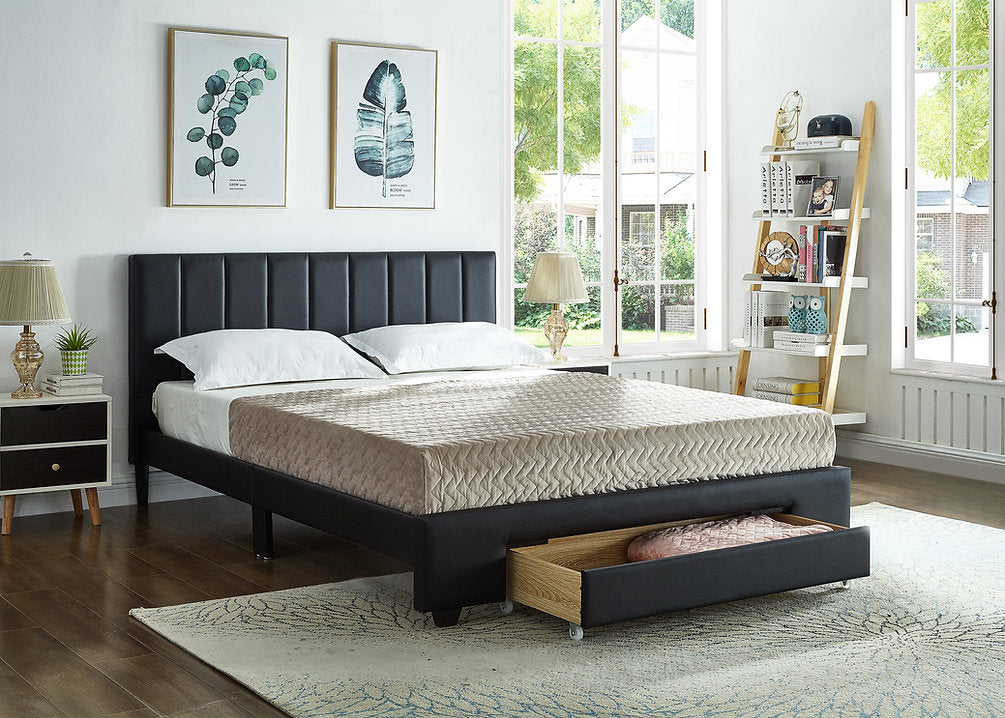 IF-5481 Grey PU Platform Bed W/ Storage Drawer