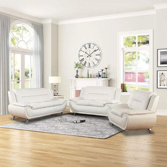 Leather Sofa Set,Leather Sofa Set for Living Room Furniture Sets, Loveseat Sofa with Chair 3-Piece for Living Room/Office/Apartment(White)