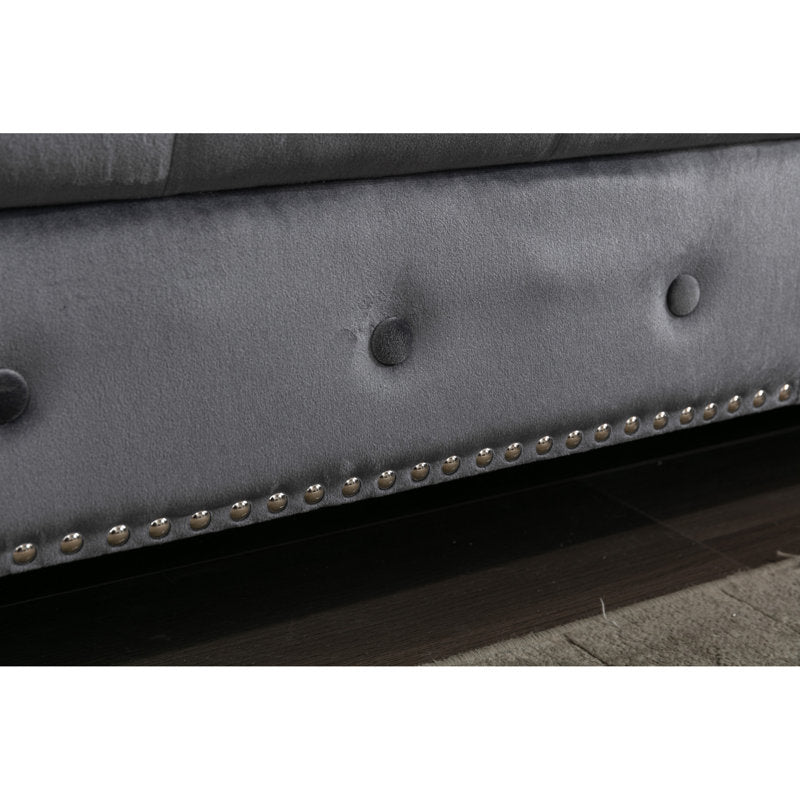 Joannette 112.6'' Wide Traditional Tufted Sectional Sofa Chaise with Nail Trim &amp; 2 Pillows