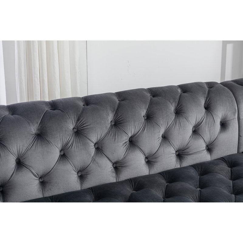 Joannette 112.6'' Wide Traditional Tufted Sectional Sofa Chaise with Nail Trim &amp; 2 Pillows