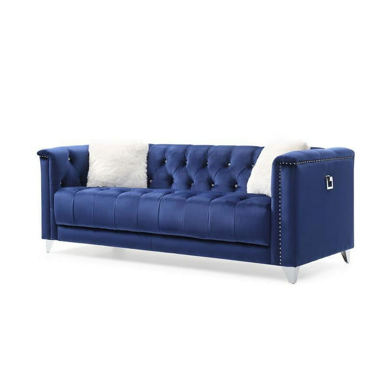 Upholstery 3 Pc Living Room Set Finished in Velvet Fabric in Blue