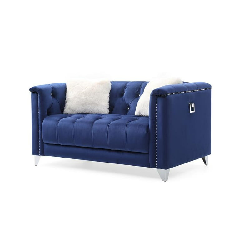 Upholstery 3 Pc Living Room Set Finished in Velvet Fabric in Blue