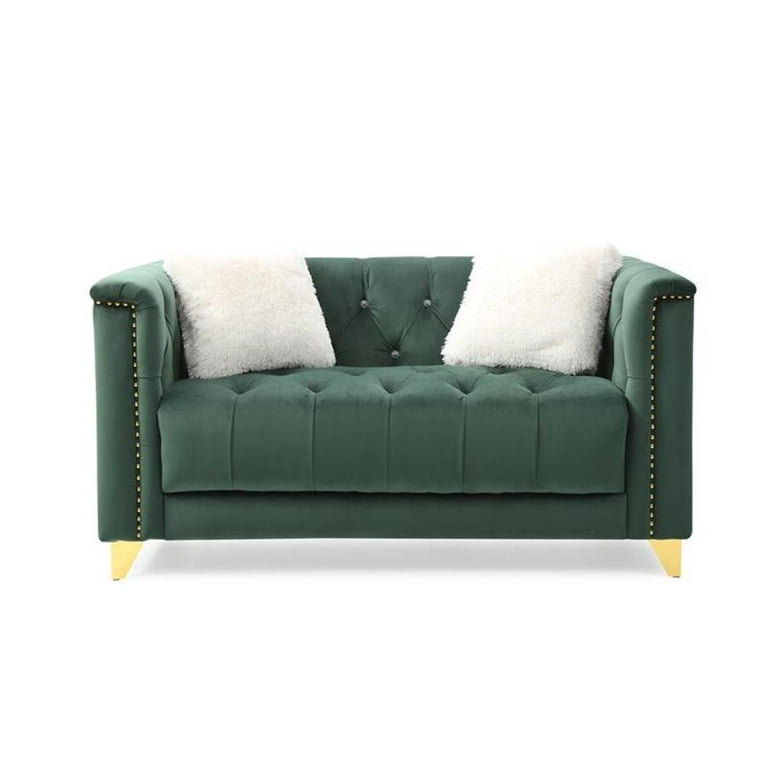 Upholstery 3Pc Living Room Set Finished in Velvet Fabric in Green