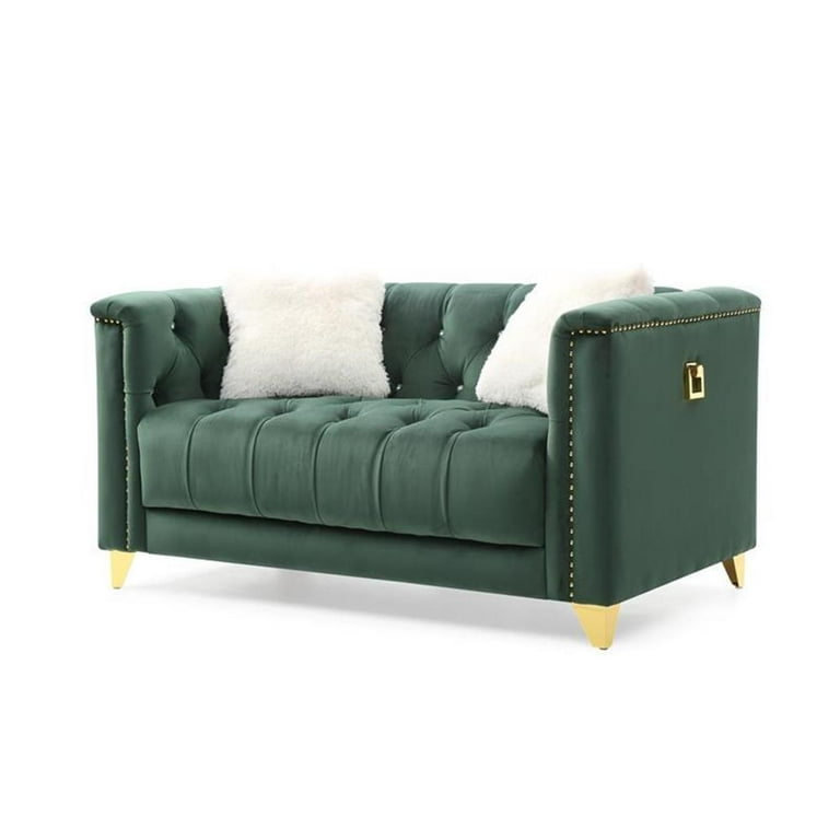 Upholstery 3Pc Living Room Set Finished in Velvet Fabric in Green