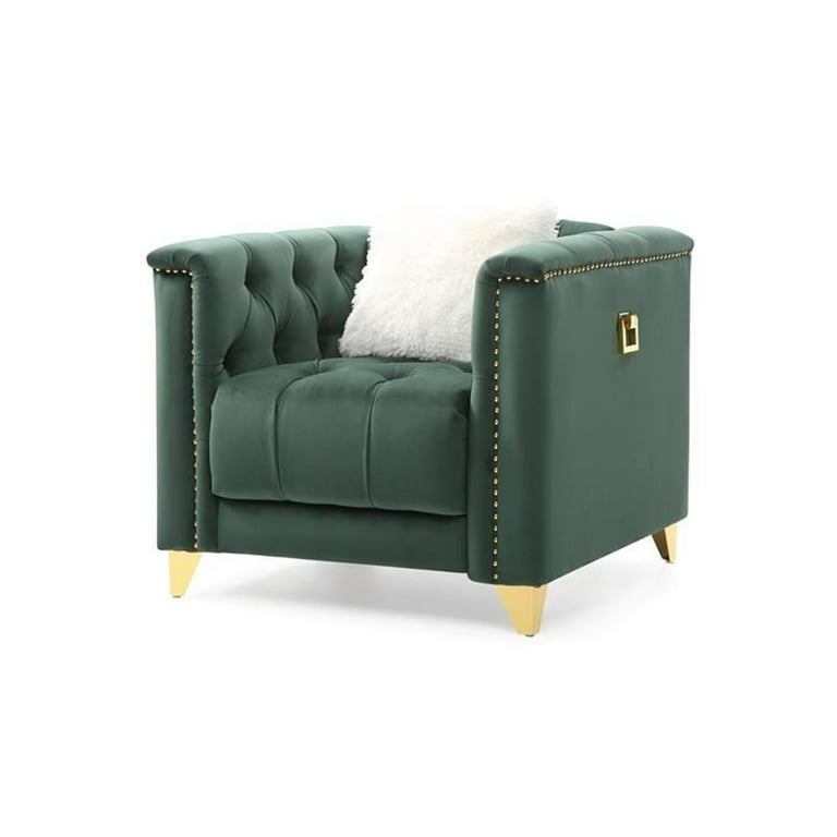 Upholstery 3Pc Living Room Set Finished in Velvet Fabric in Green