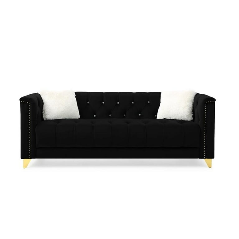 Upholstery 3 Pc Sofa Set Finished with Velvet Fabric in Black