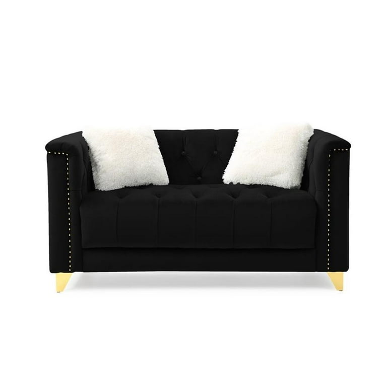 Upholstery 3 Pc Sofa Set Finished with Velvet Fabric in Black