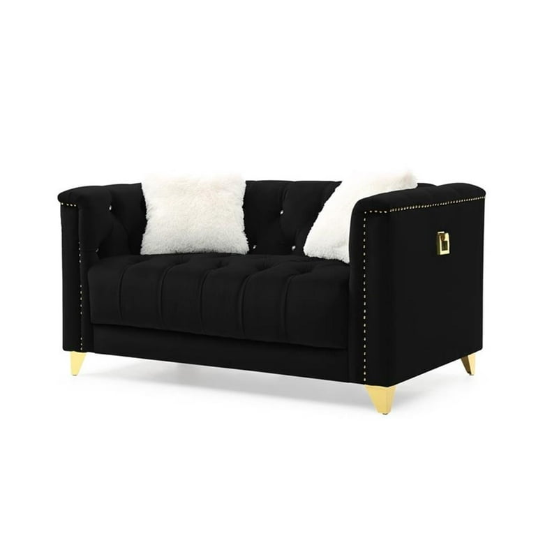 Upholstery 3 Pc Sofa Set Finished with Velvet Fabric in Black