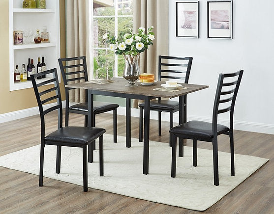 Dining Set Wood Top Black Metal Legs Chair with Leather Seating EIF-1023