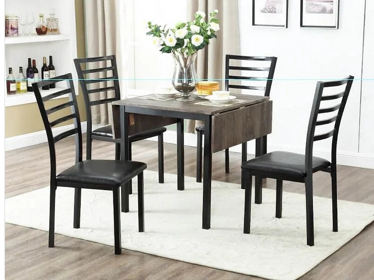 Dining Set Wood Top Black Metal Legs Chair with Leather Seating EIF-1023