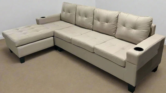 Reversible Beige Leather Gel Sectional Sofa 2022