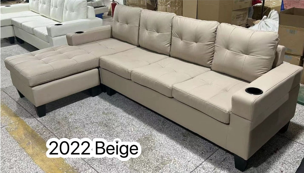 Reversible Beige Leather Gel Sectional Sofa 2022