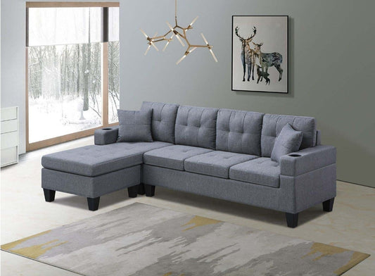 Reversible Sectional Sofa Grey Fabric 6212