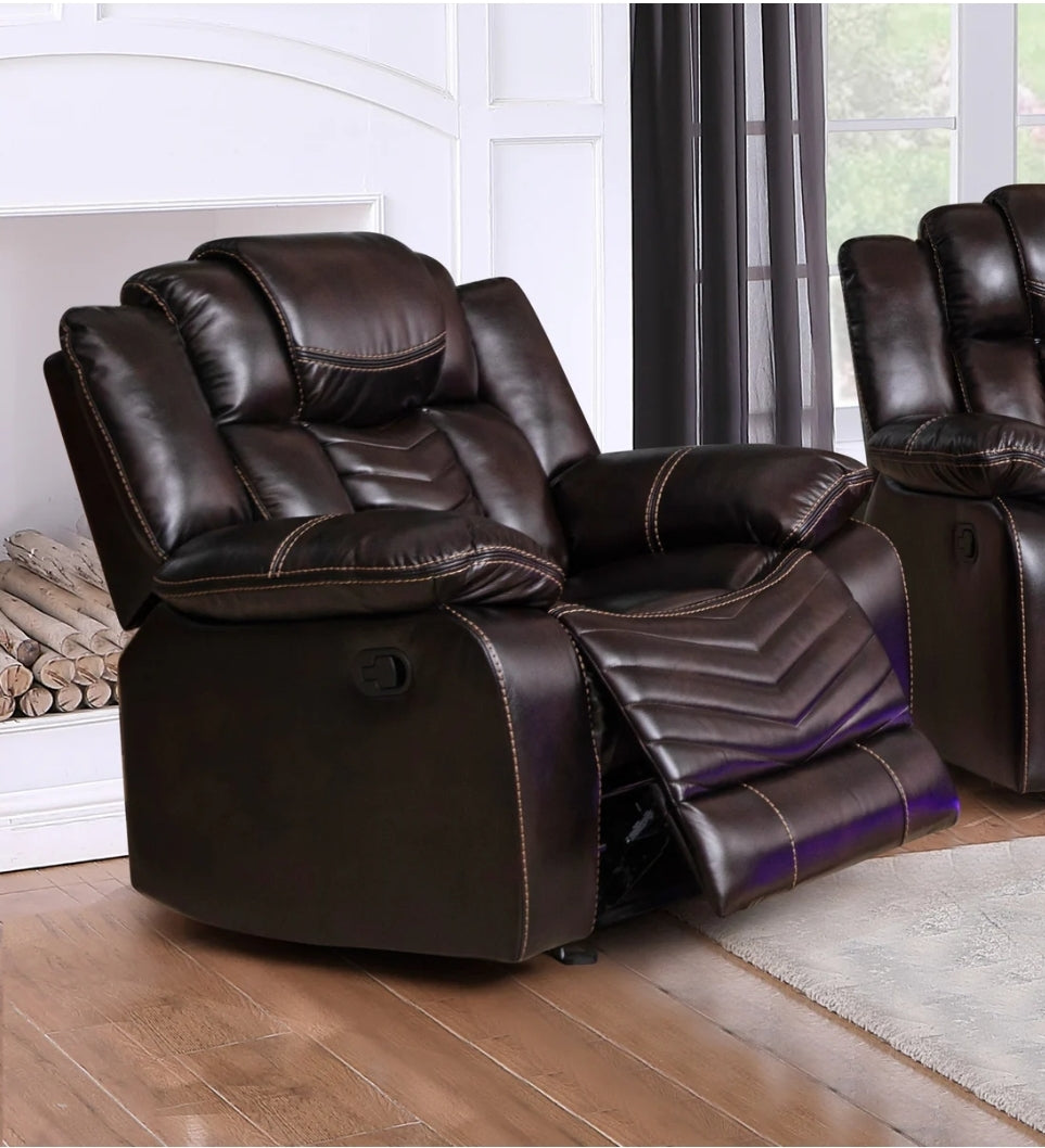 Roger 3PC Recliner sofa Collection Brown Air Leather With Bluetooth Speaker