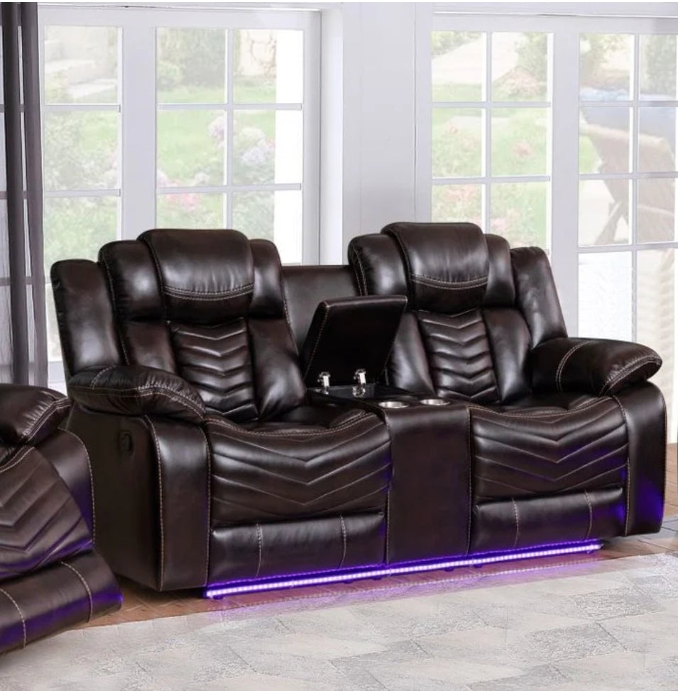 Roger 3PC Recliner sofa Collection Brown Air Leather With Bluetooth Speaker