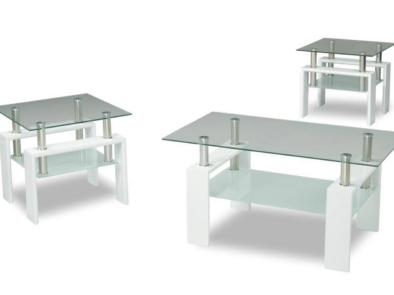 (2013 WHITE- 3)- GLASS COFFEE TABLE- WITH 2 SIDE TABLES